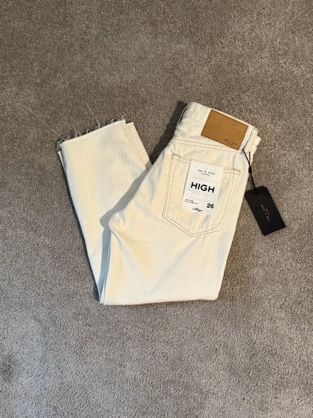 rag & bone Maya High Rise Destructed Crop Jeans in Ecru Sz 26 (29x23) NWT $225